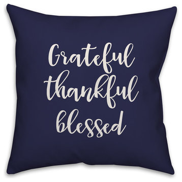 Grateful Thankful Blessed in Navy 18x18 Throw Pillow Cover