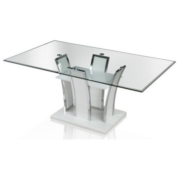 Furniture of America Valery Contemporary Glass Top Dining Table in White