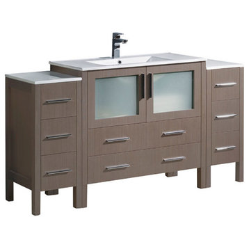 Torino 60" Modern Bathroom Cabinet With Integrated Sink, Base, Gray Oak