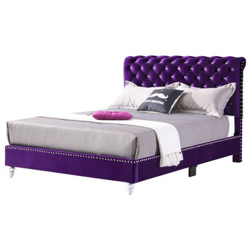 Maxx Tufted Upholstered Full Panel Bed, Purple