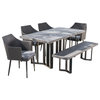 GDF Studio 6-Piece Tammy Outdoor Wicker Dining Set, Textured Gray Oak/Black/Gray
