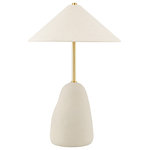 Mitzi by Hudson Valley - Maia 2-Light Table Lamp Aged Brass/Ceramic Textured Beige - Capturing the designer's heritage, Maia is both intimate and intriguing. The perfectly imperfect ceramic base represents a Brazilian mountain, and the angular shade evokes the roof of a traditional Korean home. Aged brass accents give this natural, neutral beauty a hint of shine.