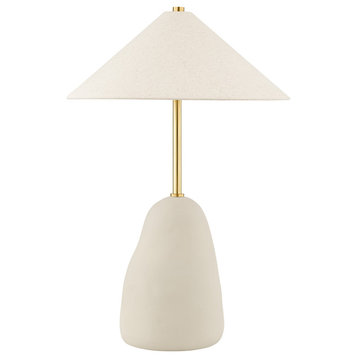 Maia 2-Light Table Lamp Aged Brass/Ceramic Textured Beige
