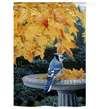 Birds Autumn Birdbath 2-Sided Vertical Impression House Flag