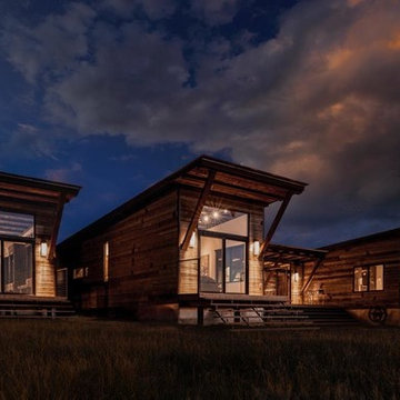 Upcycled Shipping Container Homes with Rustic Corral Board Natural Wood Siding