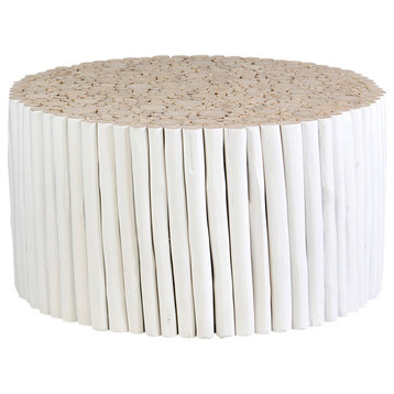 East at Main Narrows White 31-inch round Teak Coffee Table