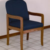 Solid Wood Arm Chair w Medium Oak Finish & Soft Upholstery, Wine Leaf