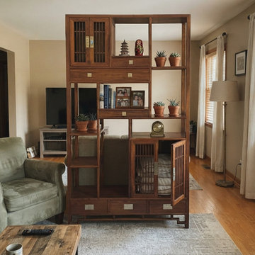 Asian Inspired Asymmetrical Light Brown Shelving Display Cabinet Divider ws4975