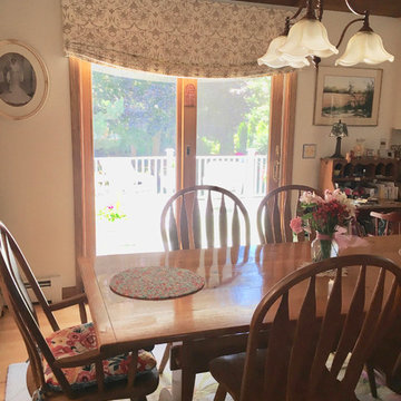 Day to Nightime with Linen Roman shades with Coordinated Dining Room Toppers