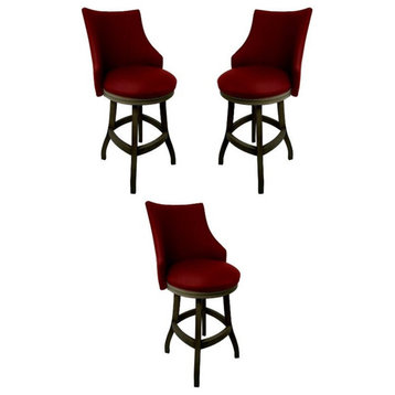 Home Square 30" Swivel Wood Bar Stool in Red & Dark Shadow - Set of 3
