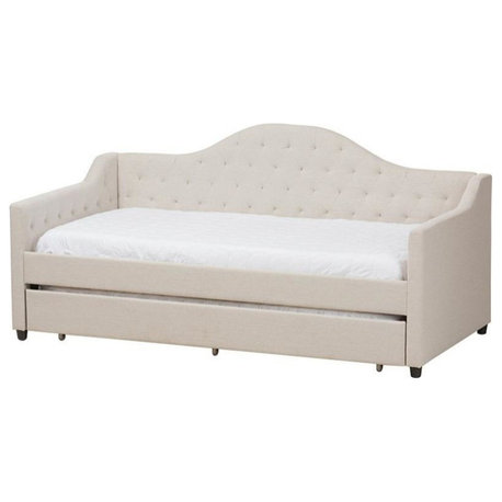 Perry Modern Fabric Daybed With Trundle, Light Beige