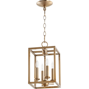 4-Light Small Cuboid Entry, Aged Brass