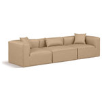 Meridian Furniture - Cube Upholstered Modular Sofa, Tan, 3-Piece: 1 Armless Chair, 2 Corner Chair, Vegan Leather - Elevate your space with the luxurious Cube Vegan Leather Modular Sofa. This modular sofa exudes modern elegance, charm, and comfort making it a perfect addition to any contemporary living space. Its clean lines and cube shape are reminiscent of minimalist design, while the plush tan vegan leather upholstery adds a touch of luxury and sophistication. The chair's versatile construction and geometric aesthetic seamlessly integrate into various design styles, from sleek living rooms to chic home offices, embodying the essence of modern design and creating a sense of order and tranquility in your space.