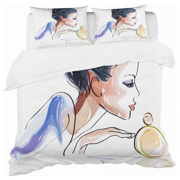 Woman With Bottle of Perfume Abstract Duvet Cover Set, King