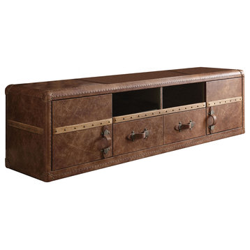 Aberdeen Top Grain Leather TV Stand, Retro Brown