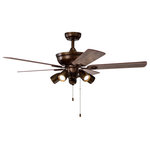 Whoselamp - 52in  Bronze Ceiling Fan with 5 Blades, Pull Chain Control - The 52-inch ceiling fan is the perfect addition to a sophisticated urban edge. With the latest technology in  motors, the ceiling fan uses 65% less energy than most motor ceiling fans. The ceiling fan is also equipped with a summer and winter mode. In the summer, the downward flow air of this ceiling fan creates a refreshing breeze. In the winter, this ceiling fan with reverse direction spreads the warm air evenly in the room. It comes with a standard 5-inch and 10-inch downrod, 3-speed pull chain control The hanging system supports a 15-degree angled ceiling installation.