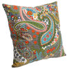 Rugsville Ethnic Kantha Paisley Ikat Green Pillow Cover  16"x16"