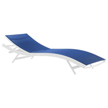 Modern Patio Chaise Lounge, Curved Aluminum Frame With Breathable Mesh Seat, Nav
