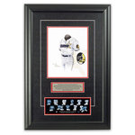 Heritage Sports Art - Original Art of the MLB 1999 Houston Astros Uniform - This beautifully framed piece features an original piece of watercolor artwork glass-framed in an attractive two inch wide black resin frame with a double mat. The outer dimensions of the framed piece are approximately 17" wide x 24.5" high, although the exact size will vary according to the size of the original piece of art. At the core of the framed piece is the actual piece of original artwork as painted by the artist on textured 100% rag, water-marked watercolor paper. In many cases the original artwork has handwritten notes in pencil from the artist. Simply put, this is beautiful, one-of-a-kind artwork. The outer mat is a rich textured black acid-free mat with a decorative inset white v-groove, while the inner mat is a complimentary colored acid-free mat reflecting one of the team's primary colors. The image of this framed piece shows the mat color that we use (Red). Beneath the artwork is a silver plate with black text describing the original artwork. The text for this piece will read: This original, one-of-a-kind watercolor painting of the 1999 Houston Astros uniform is the original artwork that was used in the creation of this Houston Astros uniform evolution print and tens of thousands of other Houston Astros products that have been sold across North America. This original piece of art was painted by artist Nola McConnan for Maple Leaf Productions Ltd. Beneath the silver plate is a 3" x 9" reproduction of a well known, best-selling print that celebrates the history of the team. The print beautifully illustrates the chronological evolution of the team's uniform and shows you how the original art was used in the creation of this print. If you look closely, you will see that the print features the actual artwork being offered for sale. The piece is framed with an extremely high quality framing glass. We have used this glass style for many years with excellent results. We package every piece very carefully in a double layer of bubble wrap and a rigid double-wall cardboard package to avoid breakage at any point during the shipping process, but if damage does occur, we will gladly repair, replace or refund. Please note that all of our products come with a 90 day 100% satisfaction guarantee. Each framed piece also comes with a two page letter signed by Scott Sillcox describing the history behind the art. If there was an extra-special story about your piece of art, that story will be included in the letter. When you receive your framed piece, you should find the letter lightly attached to the front of the framed piece. If you have any questions, at any time, about the actual artwork or about any of the artist's handwritten notes on the artwork, I would love to tell you about them. After placing your order, please click the "Contact Seller" button to message me and I will tell you everything I can about your original piece of art. The artists and I spent well over ten years of our lives creating these pieces of original artwork, and in many cases there are stories I can tell you about your actual piece of artwork that might add an extra element of interest in your one-of-a-kind purchase.