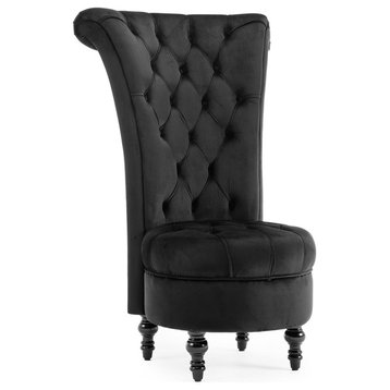 Royal High Back Velvet Tufted Ottoman Chair, Black