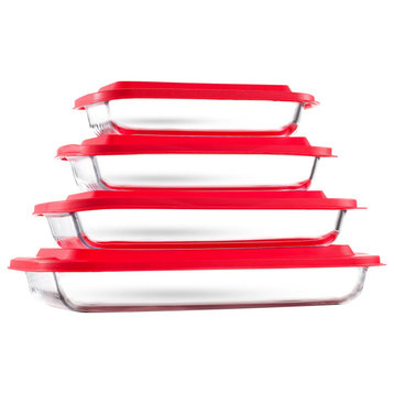4 Glass Bakeware Containers Red