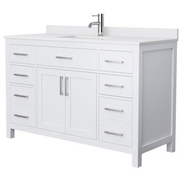 Beckett 54" White Single Vanity, White Cultured Marble Top