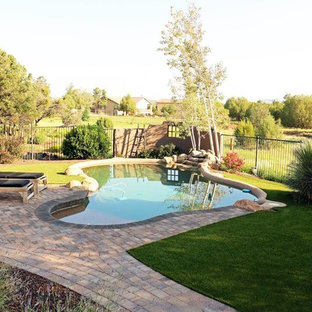 フェニックスの大きいオーダーメイドコンテンポラリースタイルのおしゃれなプール (レンガ敷き) の写真