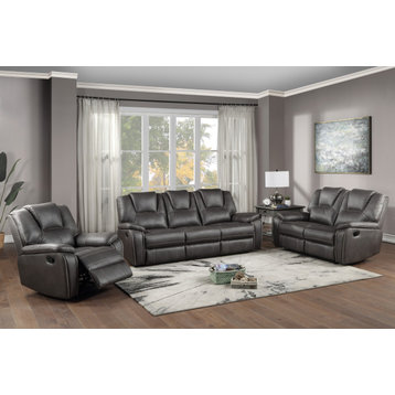 Katrine Reclining Sofa, Loveseat and Chair Set -Charcoal