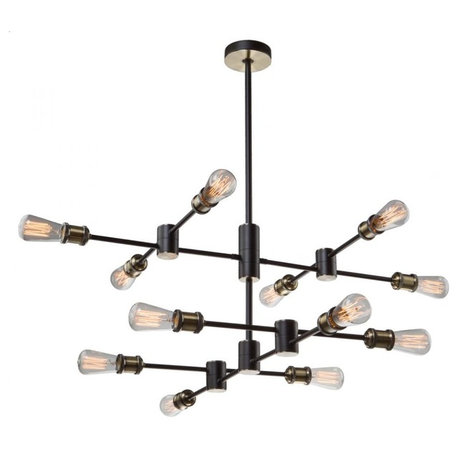 Tribeca AC10782BK 12-Light Chandelier, Matte Black/Satin Brass