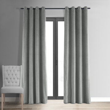 Signature Silver Gray Grommet Blackout Velvet Curtain Single Panel, 50"x96"