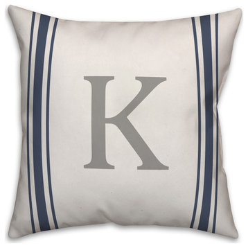 Blue Farmhouse Stripe Monogram - K 18x18 Spun Poly Pillow