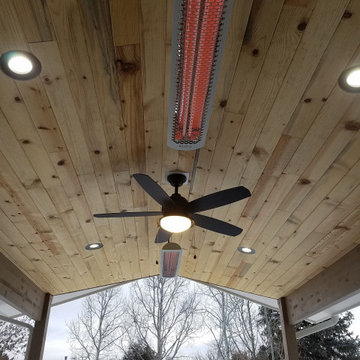 Gabled Deck Cover with Two Heaters and a Ceiling Fan