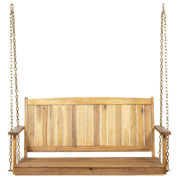 Lilith Outdoor Aacia Wood Porch Swing, Teak Finish