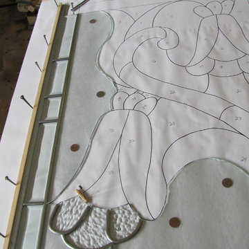 Custom large clear textured stained glass window