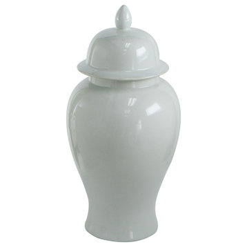 Deva 20" Medium Porcelain Ginger Jar, Classic White Glossy Finish