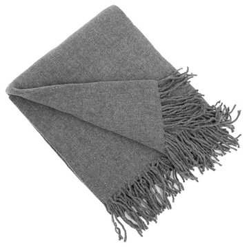 Classic Plain Wool Blend Woven Tassels Throw Blanket - 50" x 60", Grey