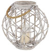 Round Woven Rattan Lantern with Jute Rope Handle and Glass Insert