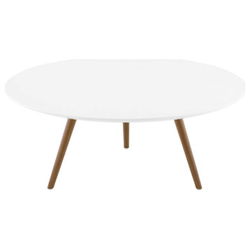 Modern Lounge Round Coffee Table, Wood Metal Steel, White Natural Walnut