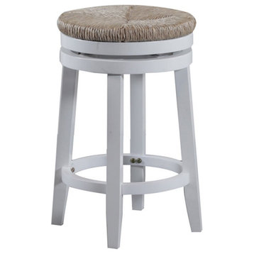 Linon Morgan 25.5" Wood Counter Stool Natural Seagrass Swivel Seat in White
