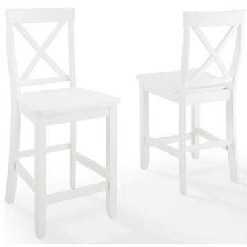 Crosley 24" Solid Wood X-Back Counter Stool in White (Set of 2)