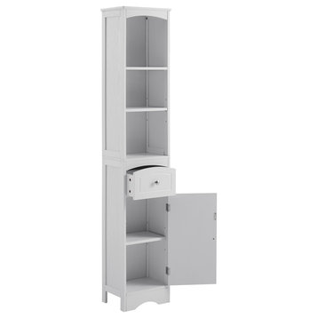TATEUS Tall Bathroom Cabinet, Freestanding Storage Cabinet, White