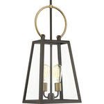 Progress Lighting - Barnett Hanging Lantern - Barnett lanterns deliver timeless appeal with a decidedly modern flair. Large clear panes of glass frame your choice of traditional or vintage style bulbs. A graphic-inspired overscaled loop features a contrasting brass-tone finish. Uses (2) 60-watt medium bulbs (not included).