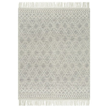 Transitional Area Rug, Geometric Patterned Wool With Fringed Ends, 5' X 7'6"