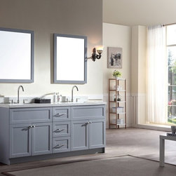 73 inch Double Sink Bathroom Vanity Set Grey Finish Carrara White Marble Top - Bathroom Vanities And Sink Consoles