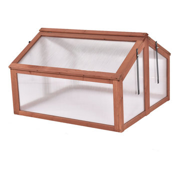 Costway Double Box Garden Wooden Green House Frame Raised Plants Bed Protection