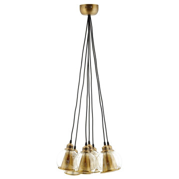 Country Farm Chandelier Pendant Ceiling Light, Metal Glass, Gold