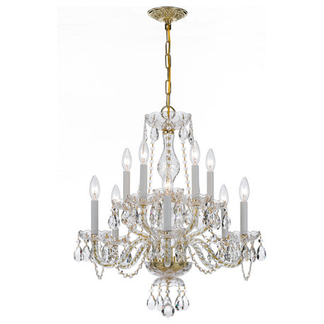 Traditional Crystal 10-Light Chandelier, Polished Brass