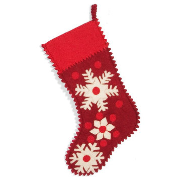 Red Felt with Cream Snowflakes Christmas Stocking