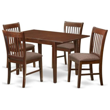 5 Pieces Dining Set, Mahogany Rectangular Table & Slatted Chairs
