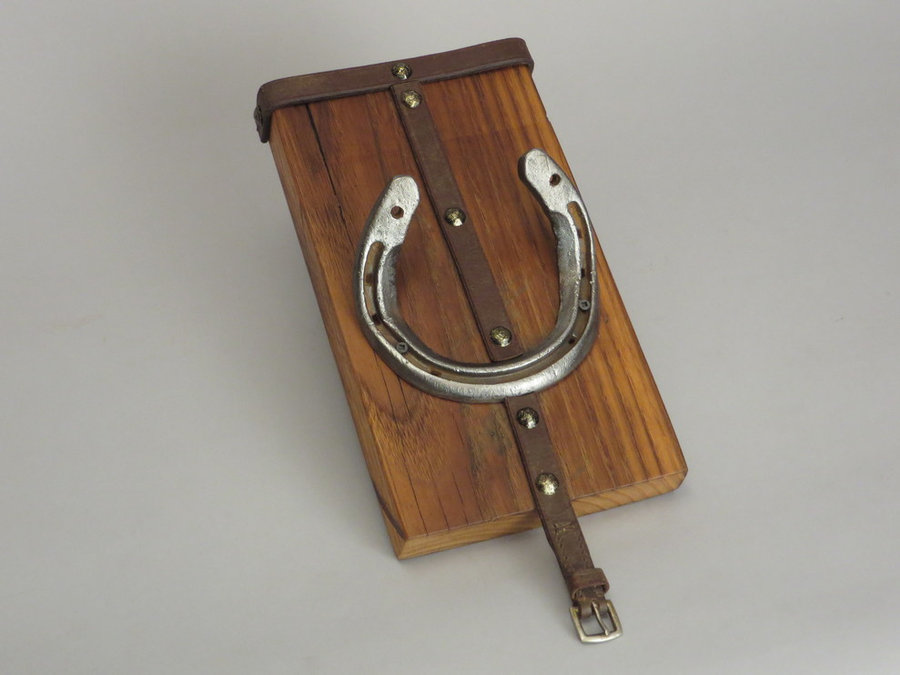#R15009 Coat Racks Reclaimed Chestnut, horseshoes, leather.
